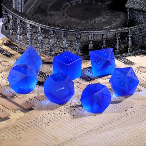 Matte Dark Blue 7Pcs Polyhedral Dice Set, K9 Crystal Cat's Eye Multi-Faceted DND Dice for Dungeons and Dragons RPG Tabletop Game (Matte Blue) - color: Matte Blue
