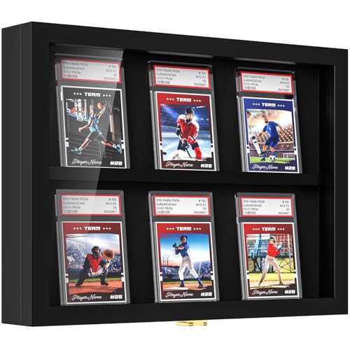 TJ.MOREE 6 Slot Baseball Graded Card Display Case, Black Wood | Fits Football, Basketball & Hockey Trading Card Collection, Acrylic Front - size: 6 Cards