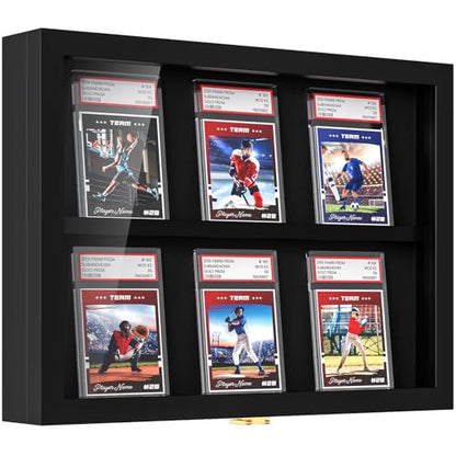 TJ.MOREE 6 Slot Baseball Graded Card Display Case, Black Wood | Fits Football, Basketball & Hockey Trading Card Collection, Acrylic Front - size: 6 Cards