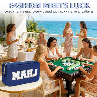 Mahjong Tile Bag Mahjong Bag with Zipper Travel Mahjong Carrying Case Storage Pouch Gifts for Mahjong Lovers Accessories - color: Navy-mahj