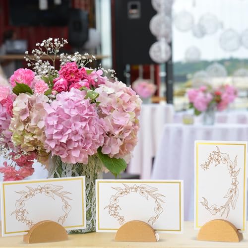 Colingmill 24 Pcs Wooden Table Number Stands with Tented Cards,Gold, White | Wedding Table Name Holder Semicircular Design Place Card Holders for Retail Shop Wedding Party Events - color: Gold, White