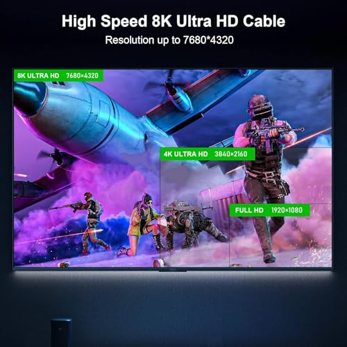 8K Fiber Optic HDMI Cable 50 ft, 48Gbps Ultra High-Speed HDMI 2.1 Cable 8K@60Hz 4K@120Hz Dynamic HDR/eARC/HDCP 2.3, Directional HDMI Cord Compatible with Game Console PS5 Xbox Series X/Blu-ray/TV etc - size: 50 ft
