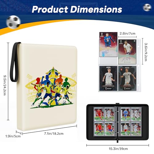 Kabinka 4-Pocket Soccer Card Binder, 2025-2026 Soccer Trading Cards Binder Fits 400 Cards with 50 Removable Double-Sided Sleeves, Waterproof PU Card Albums for Soccer Fans - color: Soccer-2, size: 4 Pocket 400