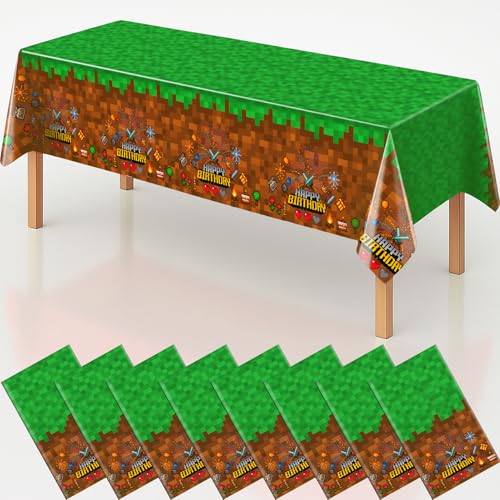 8Pcs Pixel Miner Party Decorations Tablecloth, 54" x 108" Gamer Birthday Tablecloth Disposable Plastic Pixel Gaming Birthday Decorations Table Cover for Kids Gamer Party Supplies - color: Pixel, size: 8 Pack