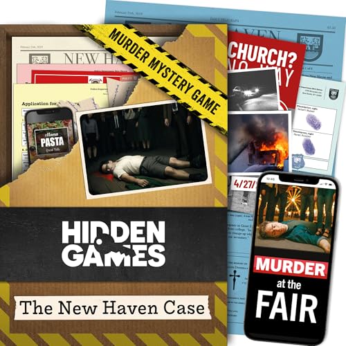 Hidden Games Crime Scene – The New Haven Case – Murder Mystery Game | A murder at a folk festival shakes the town of New Haven. Cold case file, real evidence, audio & web. 1-6 players, age 14+