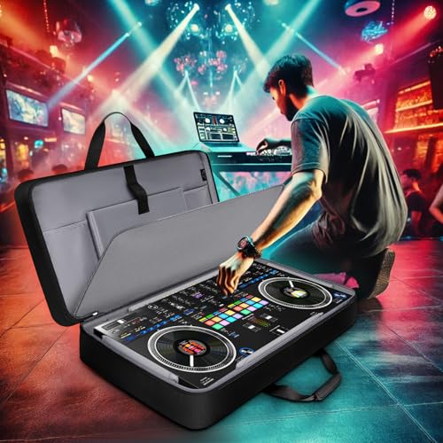 SNIGJAT DJ Controller Case for DDJ FLX10/GRV6/REV5 with Laptop Compartment | Padded Large DJ Controller Bag Fits DDJ REV7/REV5/FLX6/1000, Gig Bag with Multi-Pocket and Adjustable Shoulder Strap - color: Black, style: No Wheels