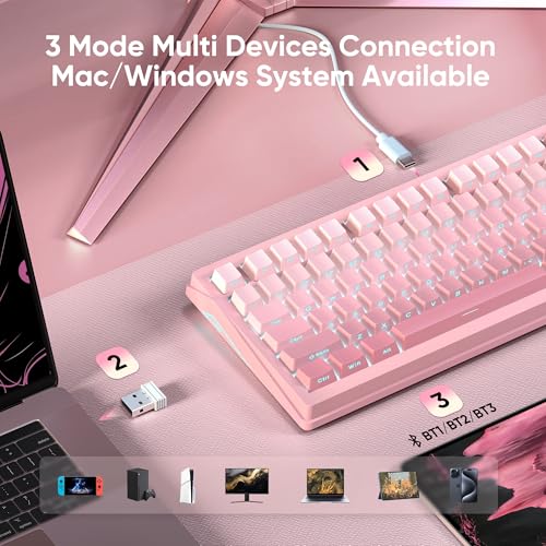 RedThunder K95 Wireless Mechanical Keyboard, TFT Screen & Knob, Triple-Mode, Custom Gasket Mount Hot-Swap, Pre-lubed Linear Pink Switches, RGB Backlit, Side-Printed PBT Keycaps, Gradient Sakura Pink - color: Gradient Sakura Pink