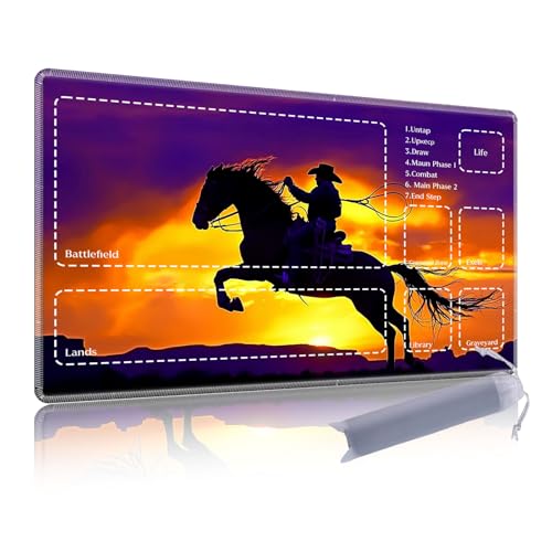 Premium TCG Playmat with 6 Gaming Zones | 24x14 Non-Slip Rubber Surface MTG Mat | Black Play Card Storage Pouch for CCG Playmat | Cowboy Sunset Wilderness - color: Cowboy Sunset Wilderness, size: 13.8*23.6 in