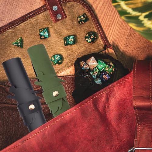 SIQUK 2 Pieces Dragon Dice Rolling Tray PU Leather Dice Mat Folding Scroll Dices Holder for D&D RPG Games (Dark Green, Violet) - color: Dark Green, Violet
