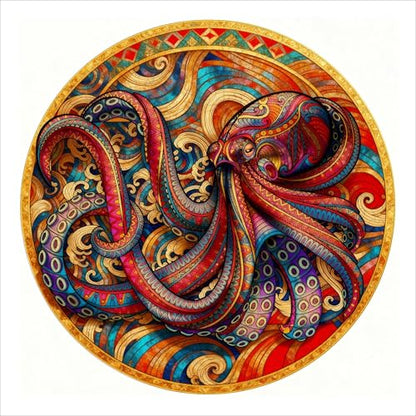 Hartmaze Octopus Riding Wave Wooden Puzzle, 178 Unique Irregular Pieces, 11.2x11.2 Inch, Exquisite Wooden Gift Box, Ocean Art Jigsaw for Adults & Kids 8+ - color: Octopus Riding Wave