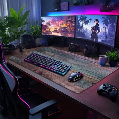 Rustic Wood Pattern Large Gaming Mouse Pad Desk Mat 31.5"x15.7" | Extended Mousepad, Non-Slip Rubber Base , Stitched Edges, for Computer/Laptop/Office/Home - color: Rustic Wood