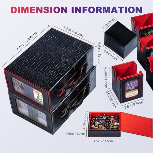 Commander Deck Box for MTG, 6-Deck Modular Card Case with Dice Tray, Holds 600+ Double-Sleeved Cards and 35PT Magnetic Card Holders for Trading Cards & TCG Collections Black/Red - color: Black&Red - Clutch Texture