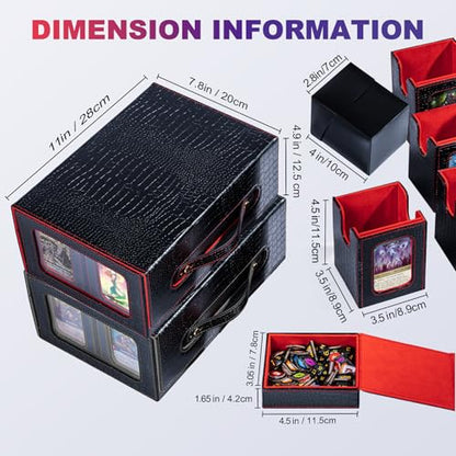 Commander Deck Box for MTG, 6-Deck Modular Card Case with Dice Tray, Holds 600+ Double-Sleeved Cards and 35PT Magnetic Card Holders for Trading Cards & TCG Collections Black/Red - color: Black&Red - Clutch Texture