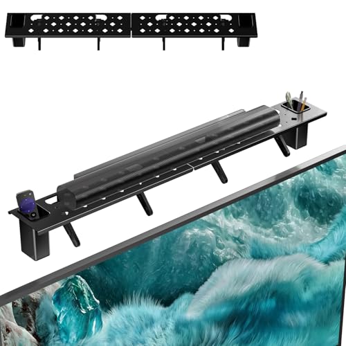 WALI Soundbar Mount, No Drilling TV Top Shelf with 2 Storage Boxes, Floating Monitor Shelves for Router, Cable Box, Game Console Storage, TV Remote Holder, Up to 5.5Lbs, 17.3"x4.3"(TSH004-2B), Black - color: Black, size: 17.3" x 4.3"