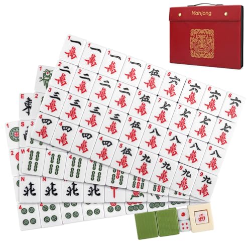 Mahjong Set, 146pcs Chinese Mahjong Tile Set Quality Mahjong Tiles | 1.4" Large Tile with Exquisite Storage Box Easy to Carry, Instruction Included Mah Jongg Sets for Family & Friends Gatherings - size: Home