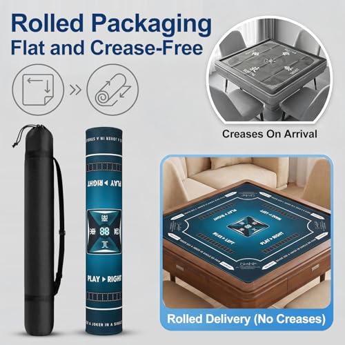 Rolled Shipping Mahjong Mat for Table 32.4''x32.4'', No Creases, Mah Jongg Mat with Carrying Bag for American Mahjong, Poker, Board Games, Card Games & Dominoes (Navy Blue) - color: Navy Blue