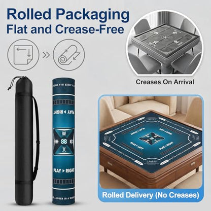 Rolled Shipping Mahjong Mat for Table 32.4''x32.4'', No Creases, Mah Jongg Mat with Carrying Bag for American Mahjong, Poker, Board Games, Card Games & Dominoes (Navy Blue) - color: Navy Blue