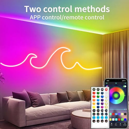 100FT Neon Rope Light,24V IP65 Waterproof RGB LED Strip Lights | Neon Lights with 40 Key Remote and APP Control for Bedroom,Multiple Modes for DIY Design（2 Rolls of 50ft with Snap &Screws） - size: 100FT