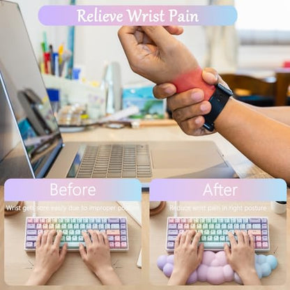 Cloud Mouse Pad Keyboard Wrist Rest 4PCS Extended Large Pink Sky Desk Mat Pad Set Memory Foam Non-Slip Cute Ergonomic Gaming Mouse Pad Wrist Support for Computer Laptop Home Office Pink Purple - color: 4pcs Pink Purple