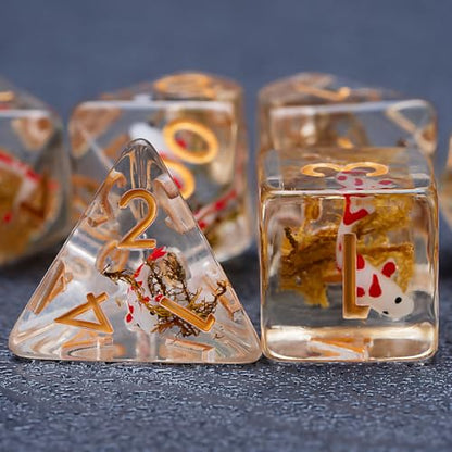 DND Fish Dice Set, Resin Cute Polyhedral Dice for Dungeons and Dragons, RPG, MTG D&D 7-DIE (D4, D6, D8, D10, D12, D20, D%) - color: Fish