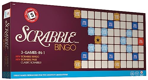 JOY FOR ALL Games - Scrabble Bingo 3-in-1 Word Games - Classic, Bingo, & Pass - New Easy to Grasp Tiles & Racks - Fun Family Board Game for Seniors, Kids, Teens, and Adults - style: Classic Scrabble & Bingo