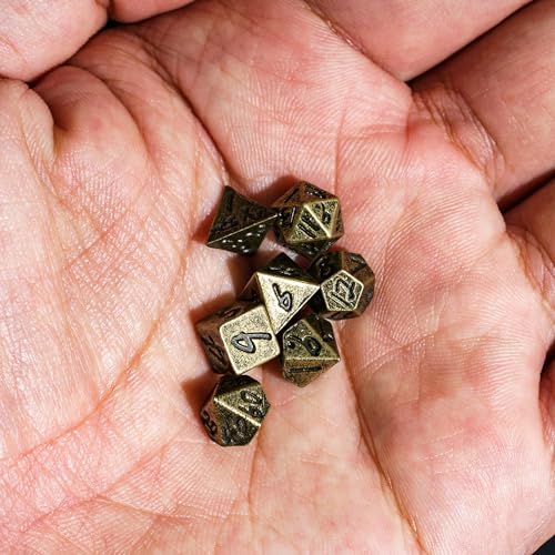 Mini Dice Set with Rune Keychain Case,7PCS Polyhedral Metal Dice Set for DND Role Playing Games(Bronze) - color: Bronze