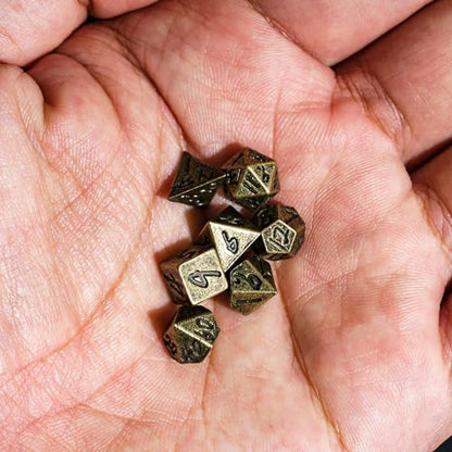 Mini Dice Set with Rune Keychain Case,7PCS Polyhedral Metal Dice Set for DND Role Playing Games(Bronze) - color: Bronze