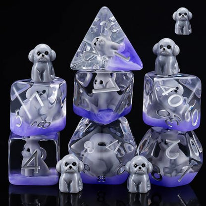 Resin DND Dog Dice Set, Animal Polyhedral Dice for Dungeons and Dragons, RPG, MTG D&D 7-DIE (D4, D6, D8, D10, D12, D20, D%) for Ages 15 and Up - color: Dog