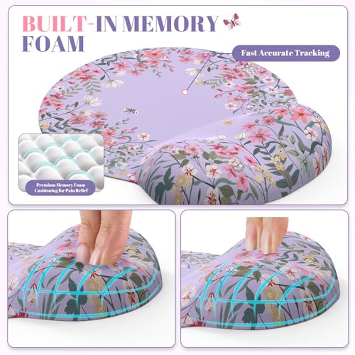 iCasso Desk Mat Set,Large Mouse Pad with Wrist Rest,Ergonomic Keyboard Wrist Support for Women,Girly Floral Computer Mat with Scalloped Edges,Non-Slip Desk Pad Home Office Gaming (Purple) - color: Purple