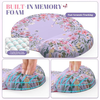 iCasso Desk Mat Set,Large Mouse Pad with Wrist Rest,Ergonomic Keyboard Wrist Support for Women,Girly Floral Computer Mat with Scalloped Edges,Non-Slip Desk Pad Home Office Gaming (Purple) - color: Purple