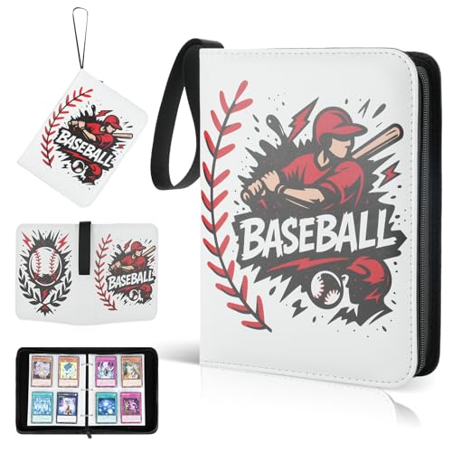 Best baseball card binder 4-Pocket holds 480 cards, 120 pages side-loading, PU leather zip waterproof cover, acid-free pages, for home storage & card shows, baseball cars binder, gift kids boys girls! - color: 4-White