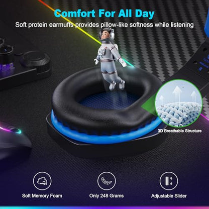 Fachixy FC100 Wireless Gaming Headset with Microphone for PS5, PS4- Gamer Headset with Mic - Bluetooth Headphones with 50Hrs Battery Life - for PC, Mac, Tablets, Switch and Smartphones