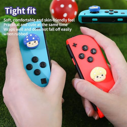 Switch Joycon Thumb Grips Caps, 4 PCS Cute Kawaii 3D Silicone Analog Thumbstick Button Cover Compatible with Nintendo Switch Lite/OLED Joystick Caps (Multicolor Mushroom) - color: Multicolor Mushroom