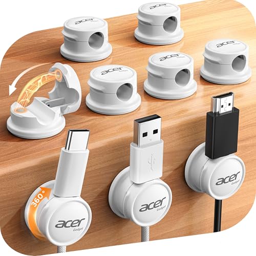 acer 9 Pack Magnetic Rotatable Cable Clips, [Smooth 360° Rotation, 1s Lock] Cord Organizer, Adhesive Cord Holder for Desk Nightstand Office Cable Management - White