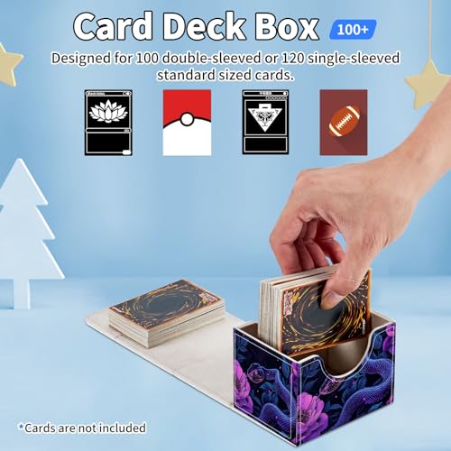 for MTG Commander Deck Box,Card Deck Box for Trading Yugioh MTG,Fits 100 Double Sleeved Cards,PU Leather Strong Magnet Case for Magic Commander TCG CCG,Purple Snake Flower - color: Purple Snake Flower