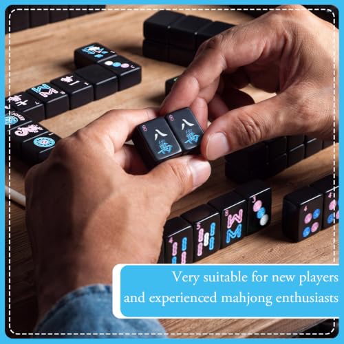 166 Pieces Solid Black American Mahjong Tiles Set, Single-Layer Western Style Mahjong Tabletop Game with Joker, Seasons Tiles - color: Black, size: 1.2 Inches
