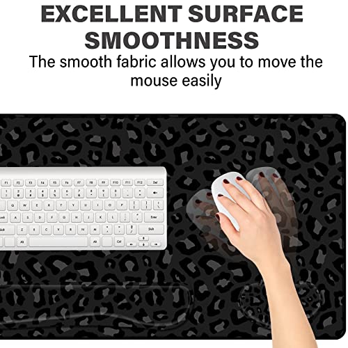 3Pcs Large Gaming Mouse Pad Desk Mat,Keyboard Mouse Wrist Rest Support Set,Extended Laptop Mouse Pad Memory Foam Non-Slip Base for Gamer Home Office(31.5x15.7in)-Black Leopard Cheetah - color: B4-Black Leopard Cheetah