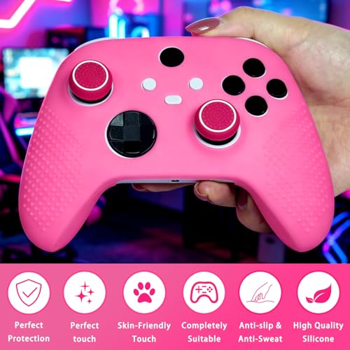 Anti-Slip Pink Controller Skin,Studded Edition Protective Silicone Cover Skin Grips Compatible with Xbox Series X/S Controller and 6 PCS Thumb Grips Caps. - color: Pink