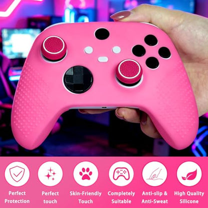 Anti-Slip Pink Controller Skin,Studded Edition Protective Silicone Cover Skin Grips Compatible with Xbox Series X/S Controller and 6 PCS Thumb Grips Caps. - color: Pink
