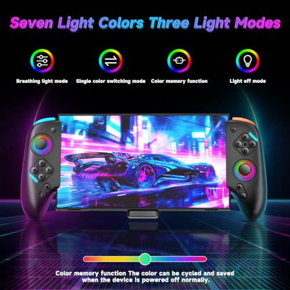 Switch 2 RGB Controller,9-Axis,Hall Effect Joysticks. an All-in-one Switch Controller Replacement, the Switch Pro Controller, with 6 Color RGB Lighting, Rapid fire, Macro Capabilities - color: RGB BLACK