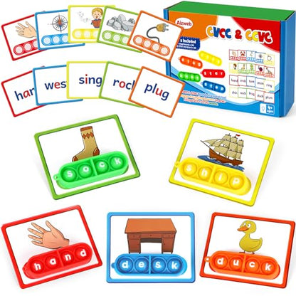 Aizweb CVCC & CCVC Word Game,Phonics Games Flash Cards for Preschool Kindergarten Classroom Supplies,Special Education Reading Manipulative Montessori Spelling Toy for Learning Activity Teacher School - style: CVCC & CCVC