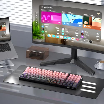 MageGee LIGHT100 Wireless Creamy Keyboard, Gasket Structure Hot Swappable, 2.4G/USB-C/BT5.0 RGB Backlit Mechanical Gaming Keyboard for Win/Mac/PC, 8000mAh Battery, Side Printed PBT Keycap, Pink - color: Pink/Blue Whale Switch