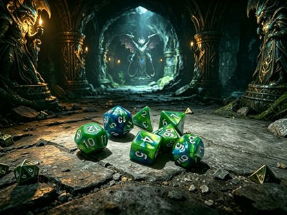 Blue Mix Green DND Dice Set for Dungeon and Dragons D&D Pathfinder Role Playing Game RPG Polyhedral Dice with Dice Bag - color: Green Mixed Blue