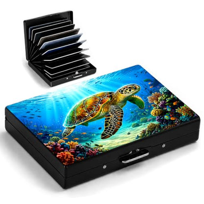 Sea Turtle Metal Wallet Credit Card Protector Case Equipped RFID Blocking | with Pop-Up Button Slim Business Cards Holder Aluminum Cards Case Exclusive Sea Turtle Gifts for Women Men - color: Sea Turtle