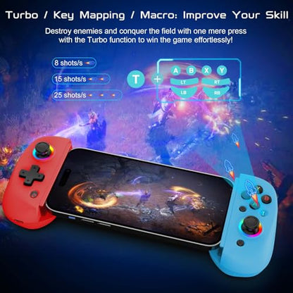 Joso Mobile Gaming Controller for iPhone/iPad/Tablet, Android Wireless Controller with Hall Effects Joysticks, Support PC/Switch, Play Cloud Games/PS Remote Play/COD/Genshin Impact & More - Blue+Red - color: Red+Blue