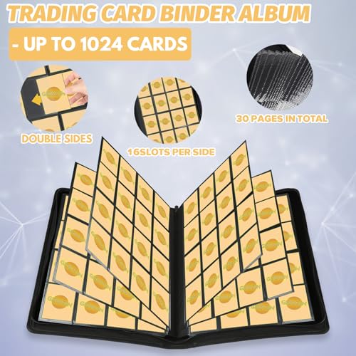Trading Card Binder 16 Pocket, Foalgo PU Cover Card Binder for 1000+ Cards, Premium Trading Card Holder Folders, Double Sided Pocket Card Album for MTG, TCG (Blue) - color: blue22