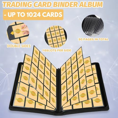 Trading Card Binder 16 Pocket, Foalgo PU Cover Card Binder for 1000+ Cards, Premium Trading Card Holder Folders, Double Sided Pocket Card Album for MTG, TCG (Blue) - color: blue22
