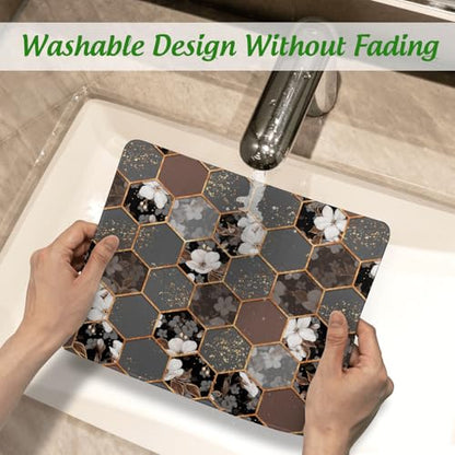 Hexagon Texture with White Flowers Mouse Pad Square Mouse Pads with Stitched Edge, Computer Mousepad with Non-Slip Rubber Base for Computer Laptop Office Desk Accessories 9.5x8 Inches - color: Hexagon Texture with White Flowers