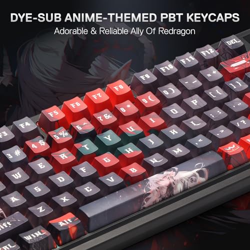 Redragon K719 PRO Wireless Gasket Gaming Keyboard w/Hype Screen & Knob, 95 Keys Mechanical Keyboard, Easy-Control 1.14’’ TFT Info Display, 5-Layer Noise Dampening, Custom Linear Switch, Anime Edition - color: Ember Queen