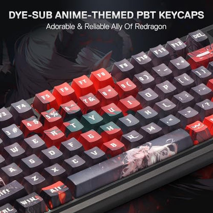 Redragon K719 PRO Wireless Gasket Gaming Keyboard w/Hype Screen & Knob, 95 Keys Mechanical Keyboard, Easy-Control 1.14’’ TFT Info Display, 5-Layer Noise Dampening, Custom Linear Switch, Anime Edition - color: Ember Queen